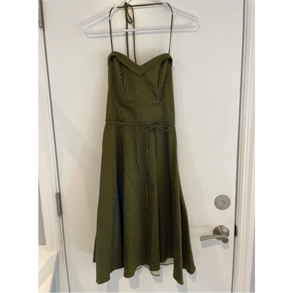 Betsey Johnson cotton fit and flare halter dress. Grn/blk. Black label sz S